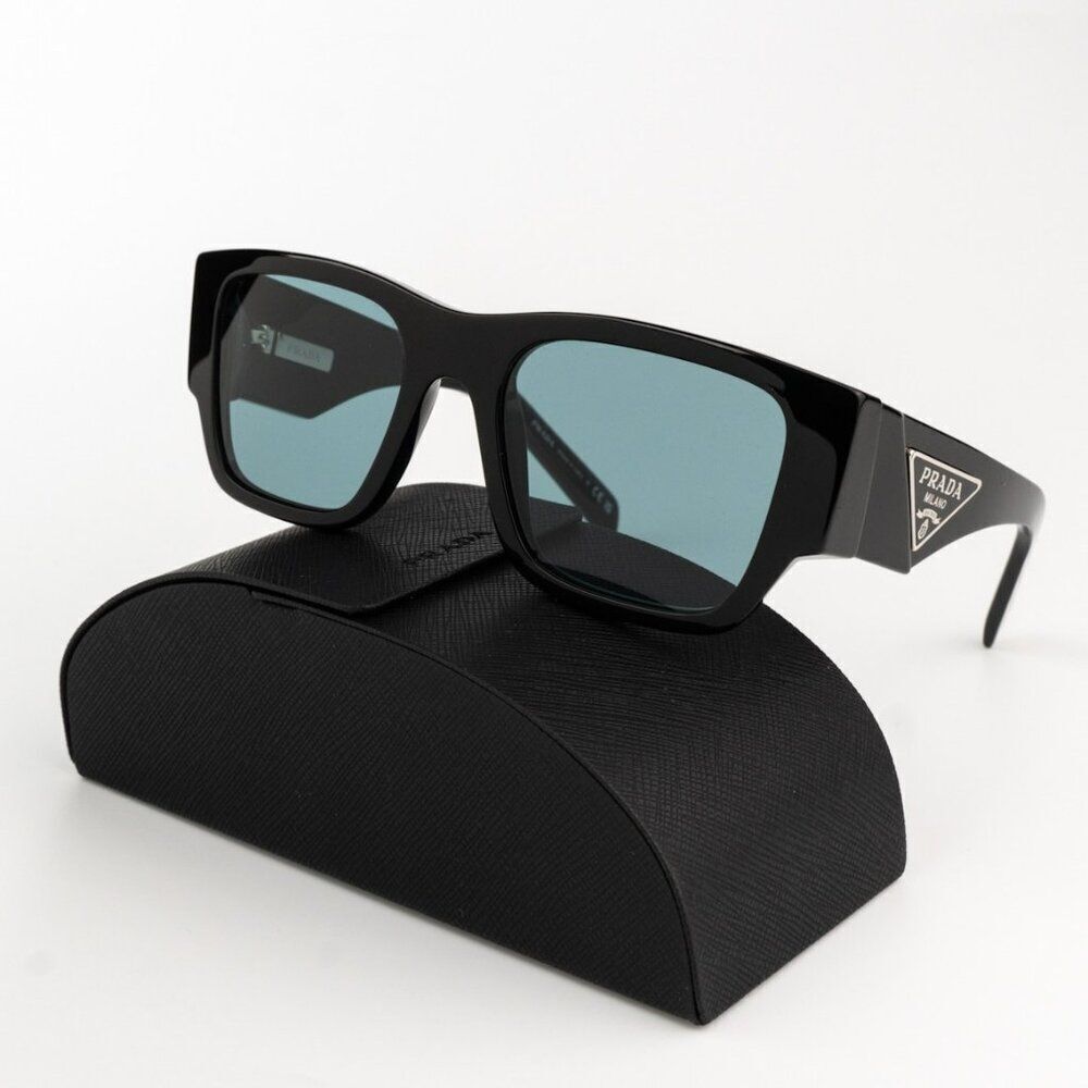 NEW Prada PR10ZSF 16K40K Black Petrol Green Square Unisex Sunglasses